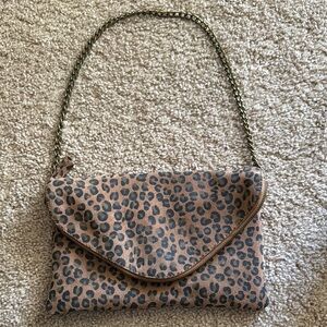 J. Crew Brown and Gold Clutch with Flap Closure